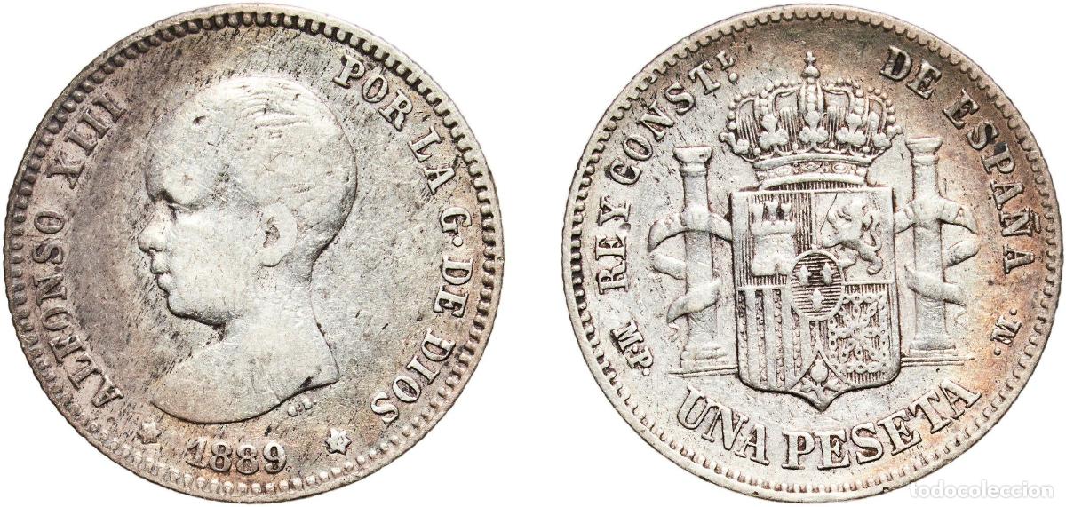 Monedas de Espa&ntilde;a: Spain Kingdom 1889 ??-89 MPM 5 Pesetas - Alfonso XIII (1st portrait) Silver (.900) Madrid Mint (46