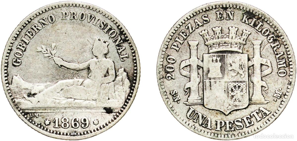 Monedas de Espa&ntilde;a: Spain Provisional Government 1869 SNM 1 Peseta - Provisional Government Silver (.835) Madrid Mint (