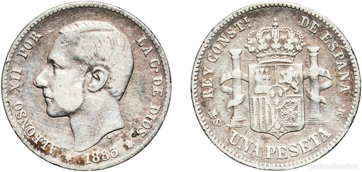 Monedas de Espa&ntilde;a: Spain Kingdom 1883 MSM 1 Peseta - Alfonso XII (2nd portrait) Silver (.835) Madrid Mint (8445839) 4.