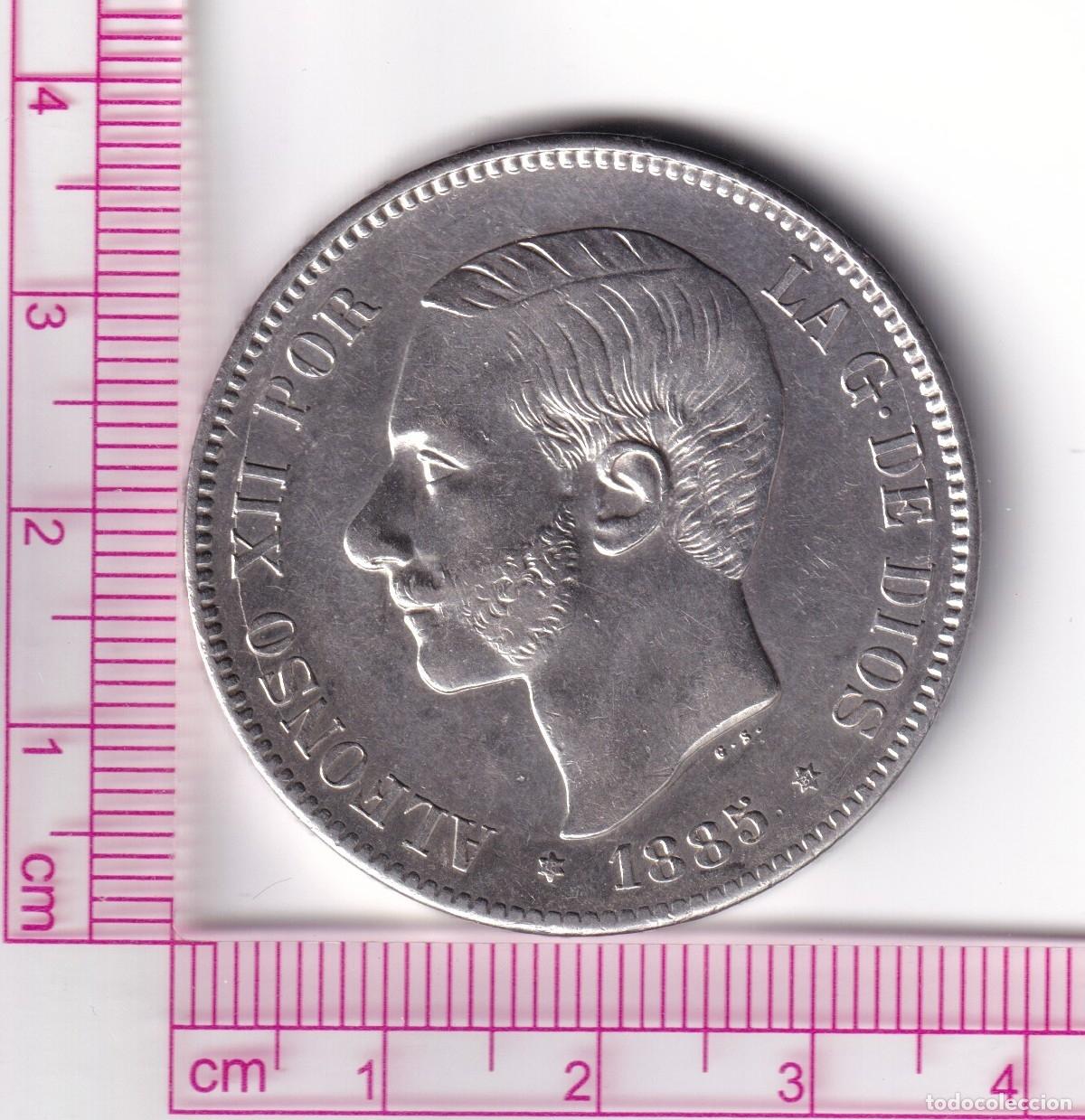 Monedas de Espa&ntilde;a: CRCAP336 MONEDA ESPA&Ntilde;A ALFONSO XII 5 PESETAS 1885 *18*85 MSM PLATA PBO EBC