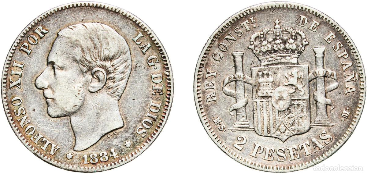 Monedas de Espa&ntilde;a: Spain Kingdom 1884 1?-84 MSM 2 Pesetas - Alfonso XII Silver (.835) Madrid Mint (2838932) 9.87g VF