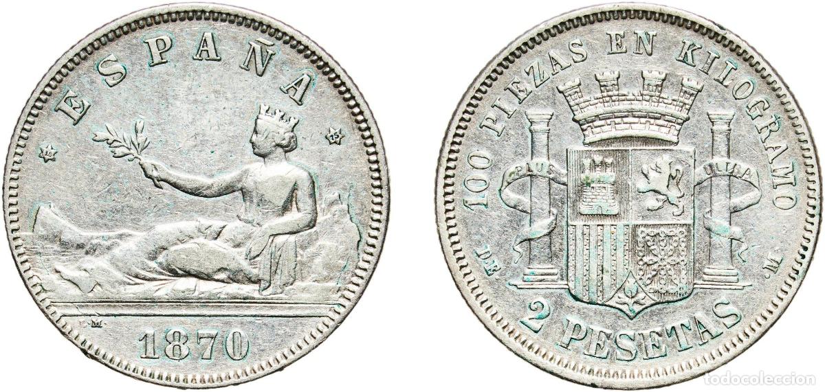 Monedas de Espa&ntilde;a: Spain Provisional Government 1870 18-75 DEM 2 Pesetas - Provisional Government Silver (.835) Madri