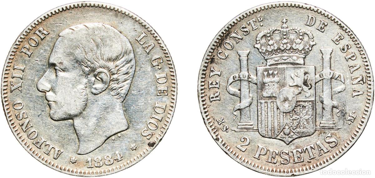 Monedas de Espa&ntilde;a: Spain Kingdom 1884 18-84 MSM 2 Pesetas - Alfonso XII Silver (.835) Madrid Mint (2838932) 9.9g VF K