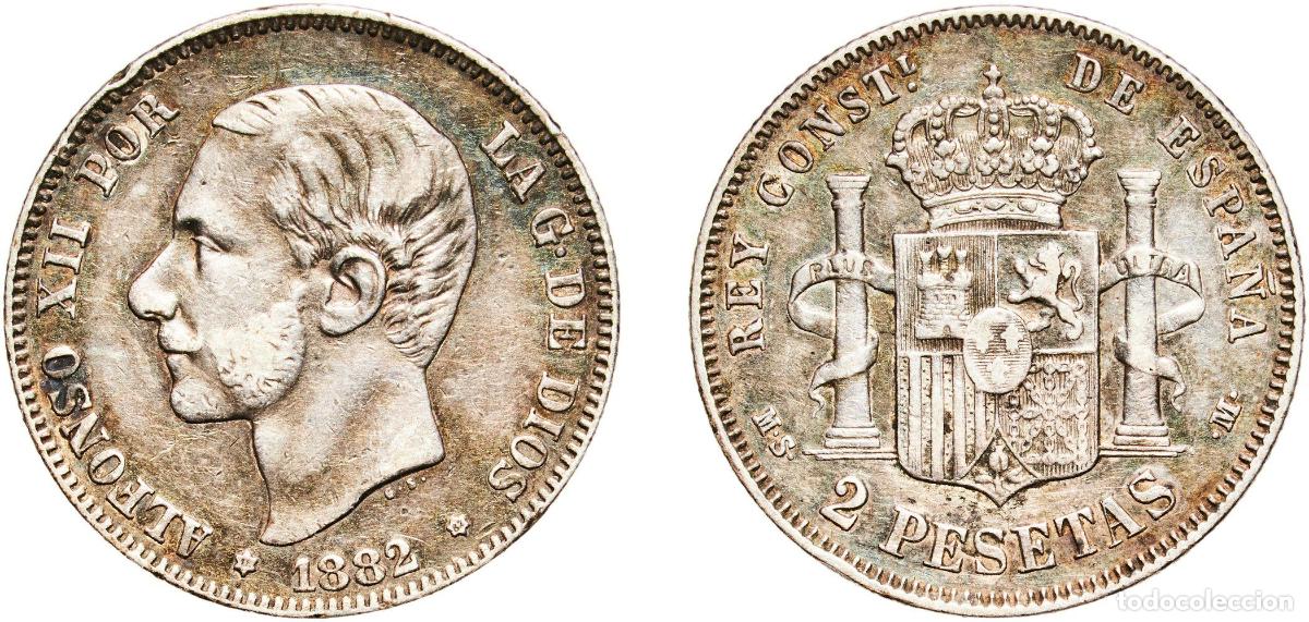 Monedas de Espa&ntilde;a: Spain Kingdom 1882 18-82 MSM 2 Pesetas - Alfonso XII Silver (.835) Madrid Mint (20342803) 10.04g X