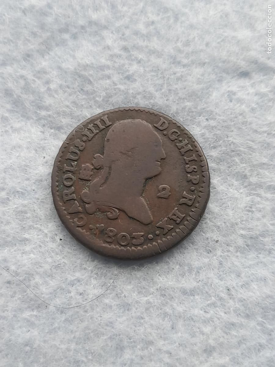 Monete da Spagna: Carlos IIII. 2 Maraved&iacute;s. A&ntilde;o 1803. Ceca de Segovia.