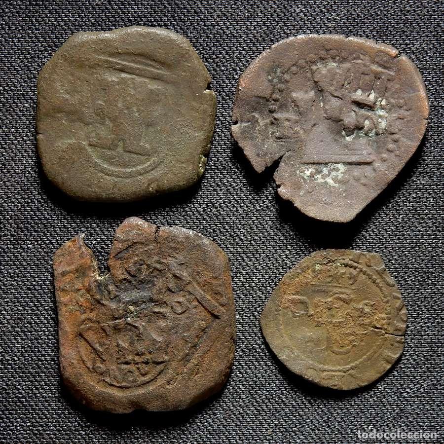 Monedas de Espa&ntilde;a: Lote de 4 monedas de los Austrias. Variados 435-F