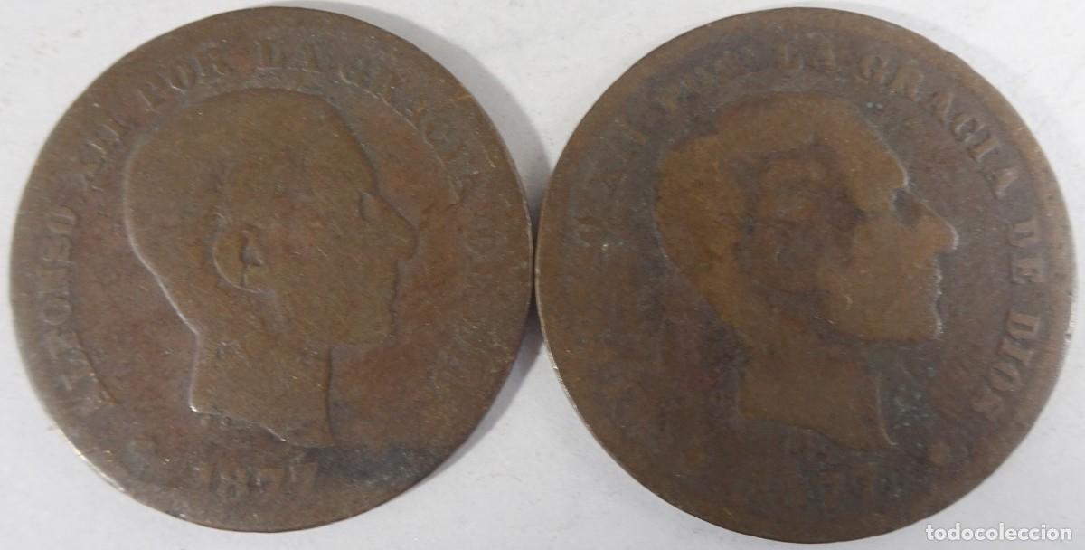 Monedas de Espa&ntilde;a: 2 ANTIGUAS MONEDAS 10 CENTIMOS 1877, ALFONSO XII, VER FOTOS