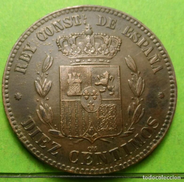 Monedas de Espa&ntilde;a: ALFONSO XII, 10 Centimos, 1878, MBC+/EBC-, Cu - Foto 2