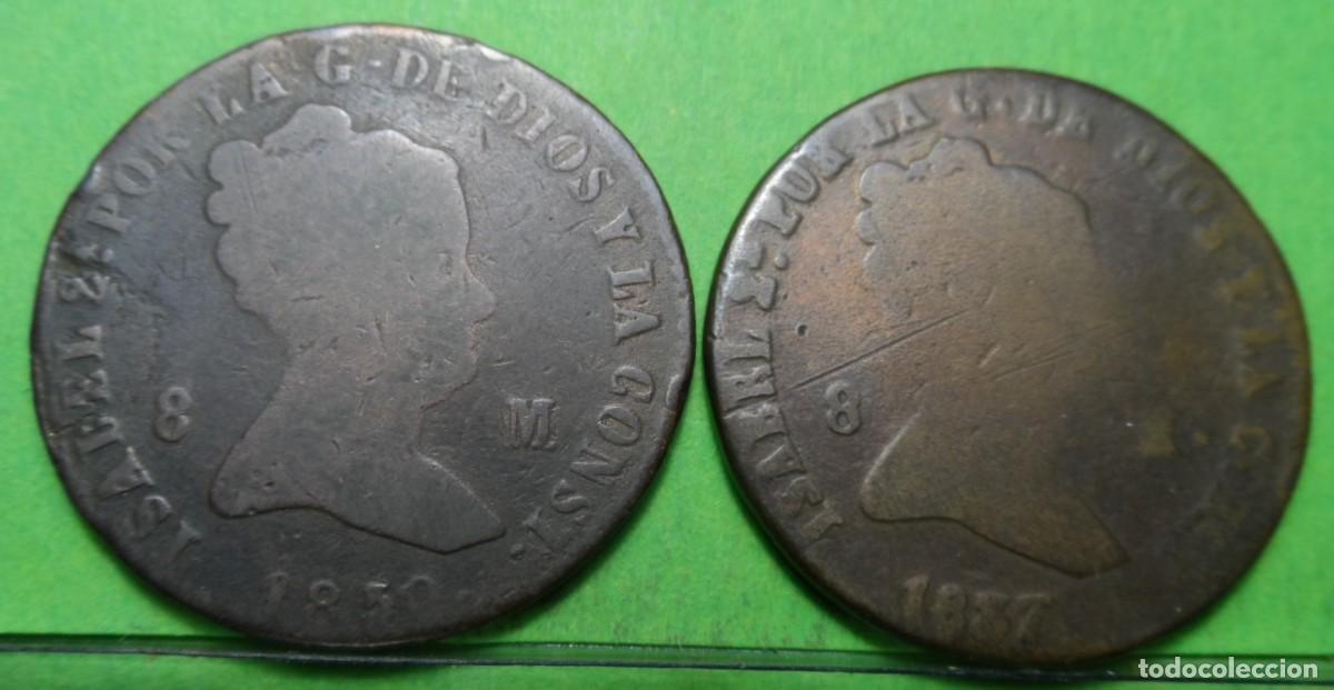 Monedas de Espa&ntilde;a: ISABEL II, 8 Maravedis,JUBIA, 1850, SEGOVIA, 1837, Cu