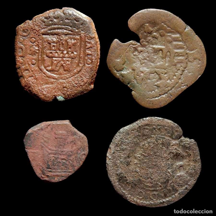 Monedas de Espa&ntilde;a: Lote de 4 monedas de los Austrias. Variados