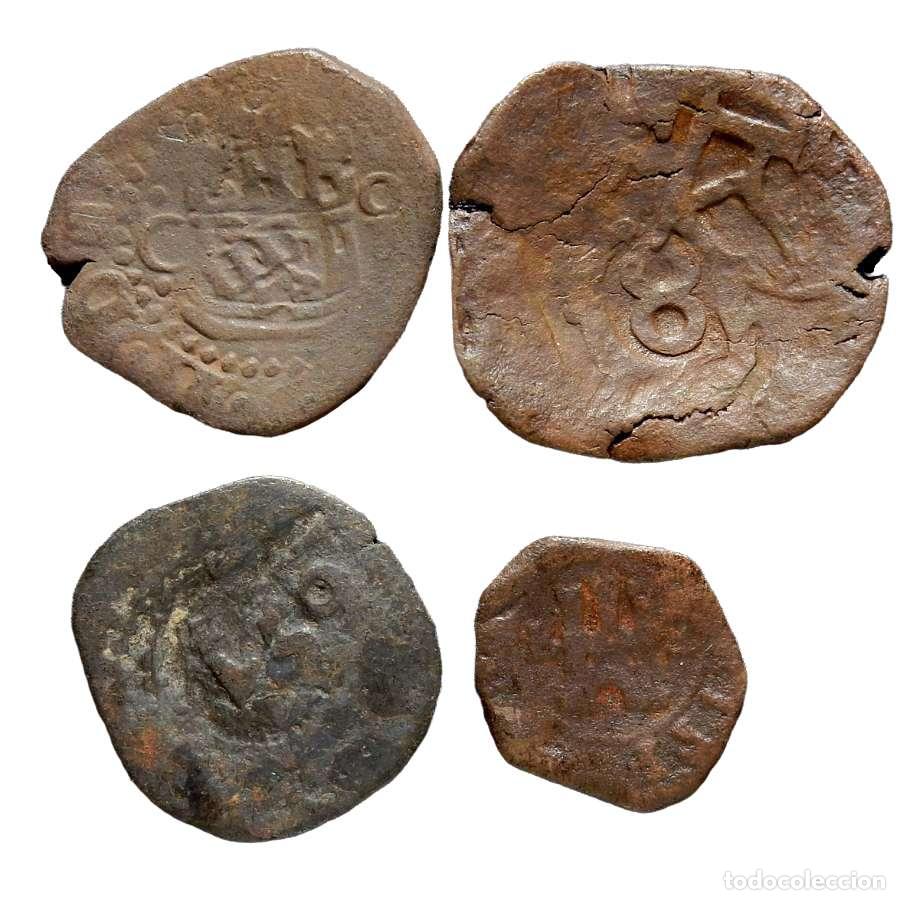 Monedas de Espa&ntilde;a: Lote de 4 monedas de los Austrias. Variados 449-F
