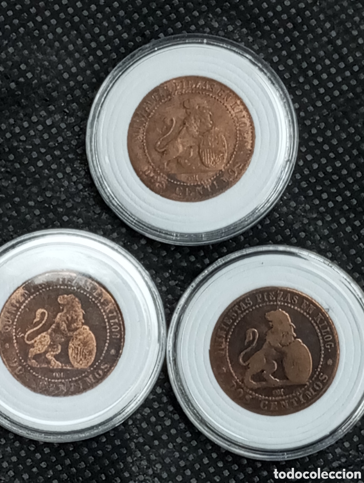 Monedas de Espa&ntilde;a: Tres monedas de Dos c&eacute;ntimos gobierno provisional 1870 - Foto 2