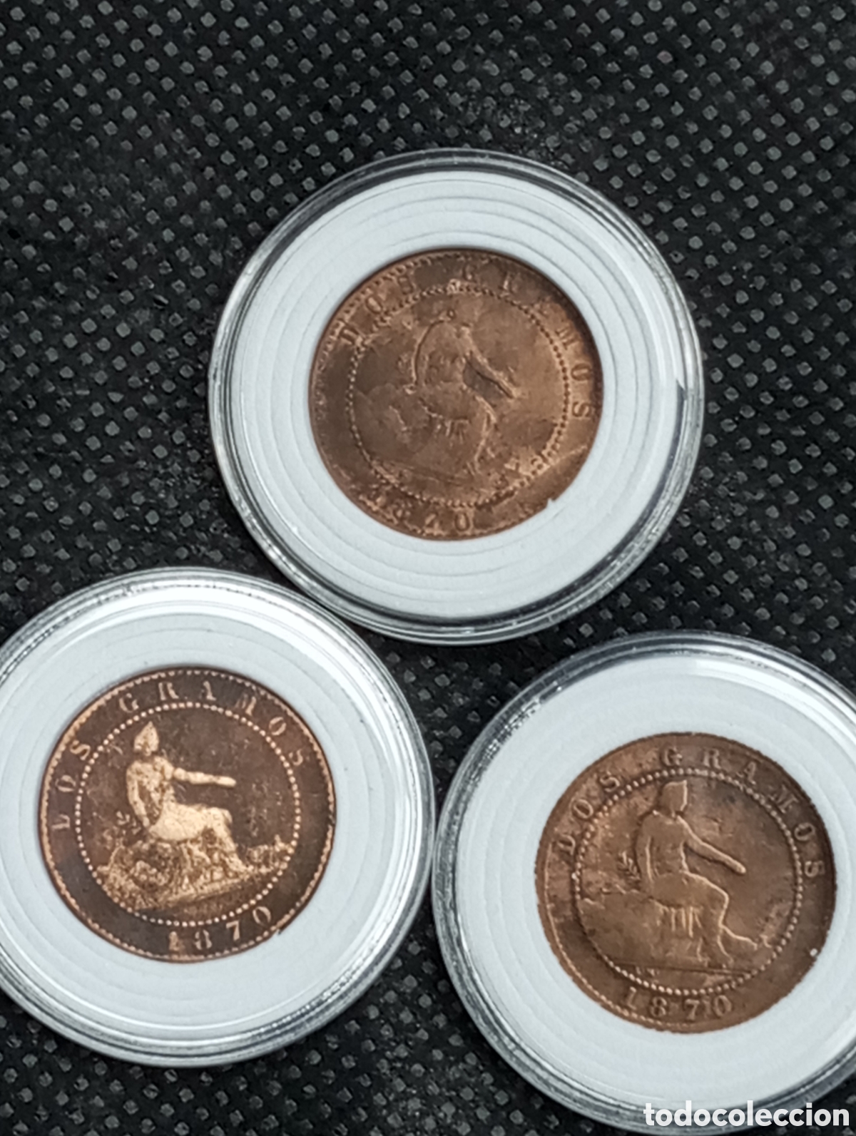 Monedas de Espa&ntilde;a: Tres monedas de Dos c&eacute;ntimos gobierno provisional 1870