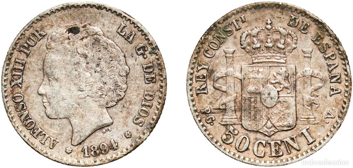 Monedas de Espa&ntilde;a: Spain Kingdom 1894 9-4 50 Centimos - Alfonso XIII (2nd portrait) Silver (.835) Madrid Mint (110920
