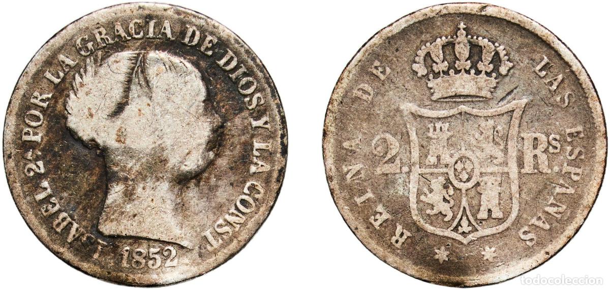 Monedas de Espa&ntilde;a: Spain Kingdom 1852 2 Reales - Isabel II Silver (.900) Madrid Mint 2.34g VF KM 599.2 Cal 363 Aureo 3