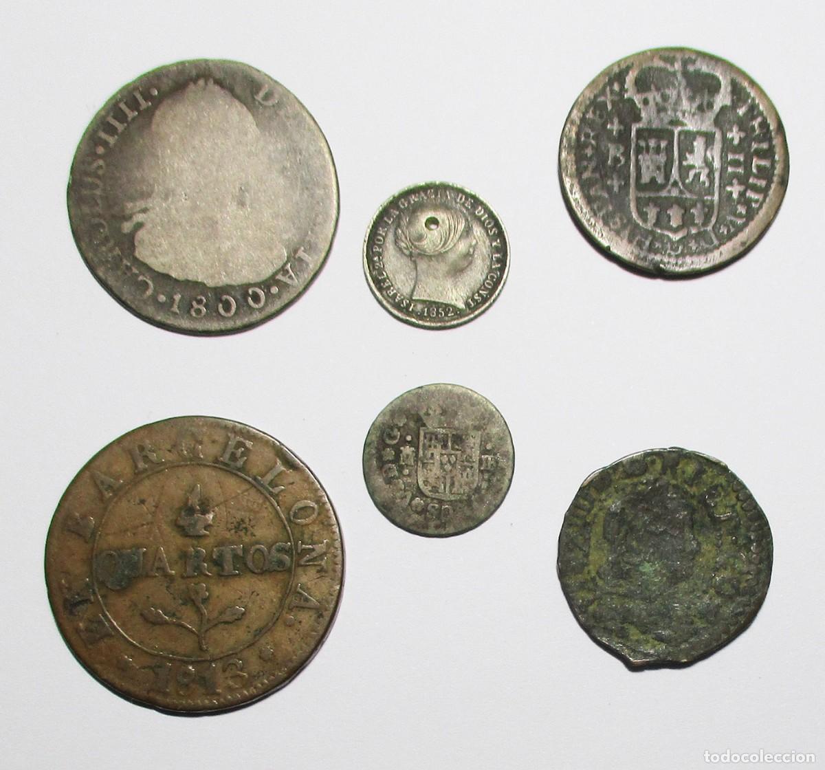 Monedas de Espa&ntilde;a: CONJUNTO 6 MONEDAS ESPA&Ntilde;OLAS ANTIGUAS EN PLATA Y COBRE DE REYES BORBONES Y FRANCESES. LOTE 5735
