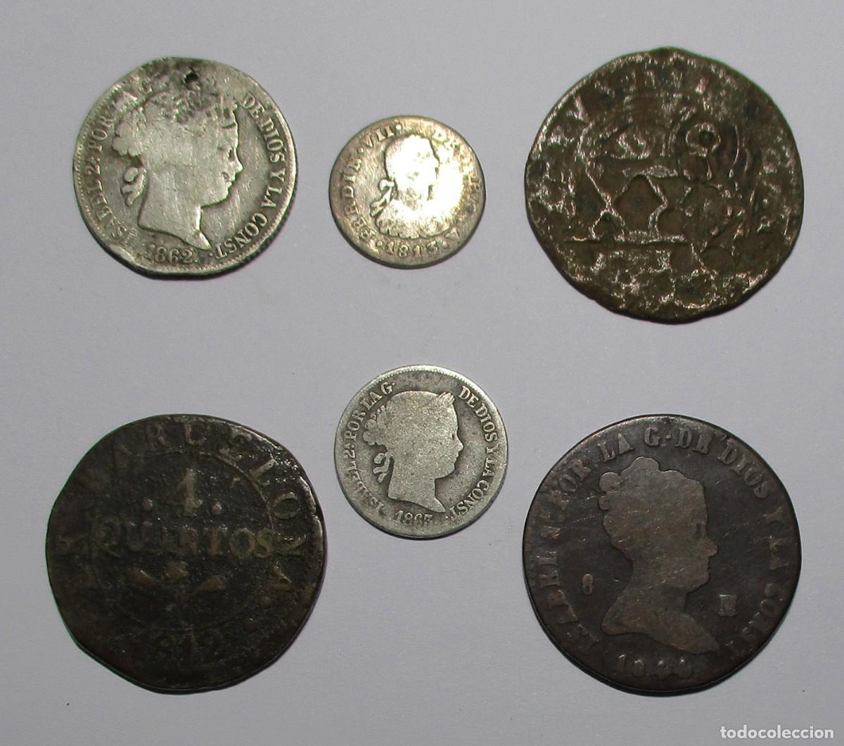 Monedas de Espa&ntilde;a: CONJUNTO 6 MONEDAS ESPA&Ntilde;OLAS ANTIGUAS EN PLATA Y COBRE DE REYES BORBONES Y FRANCESES. LOTE 5736