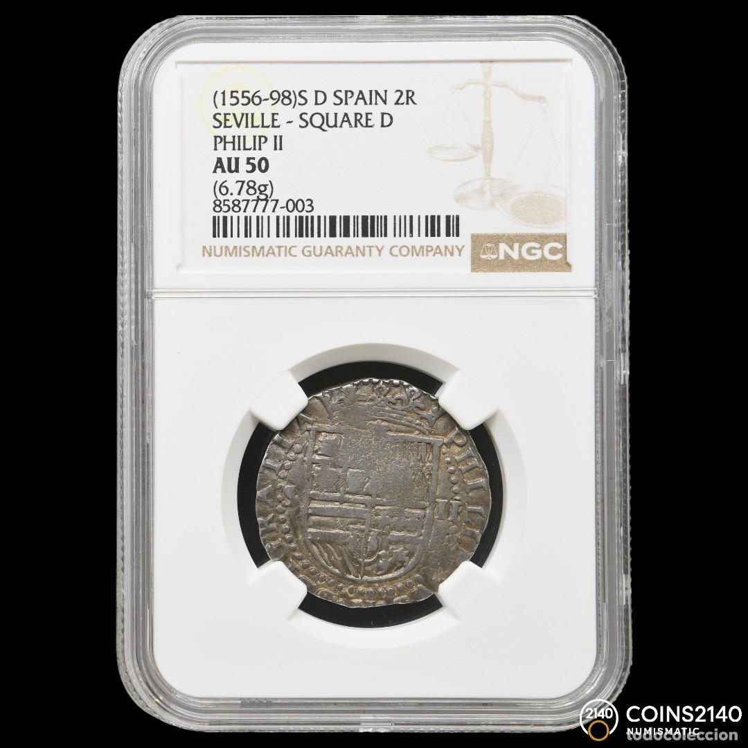 Monedas de Espa&ntilde;a: Felipe II (1566-1598). 2 Reales. S/F. Sevilla. F/C. (AC-No cita). (Jarabo-Sanahuja-A673). 6,78g.