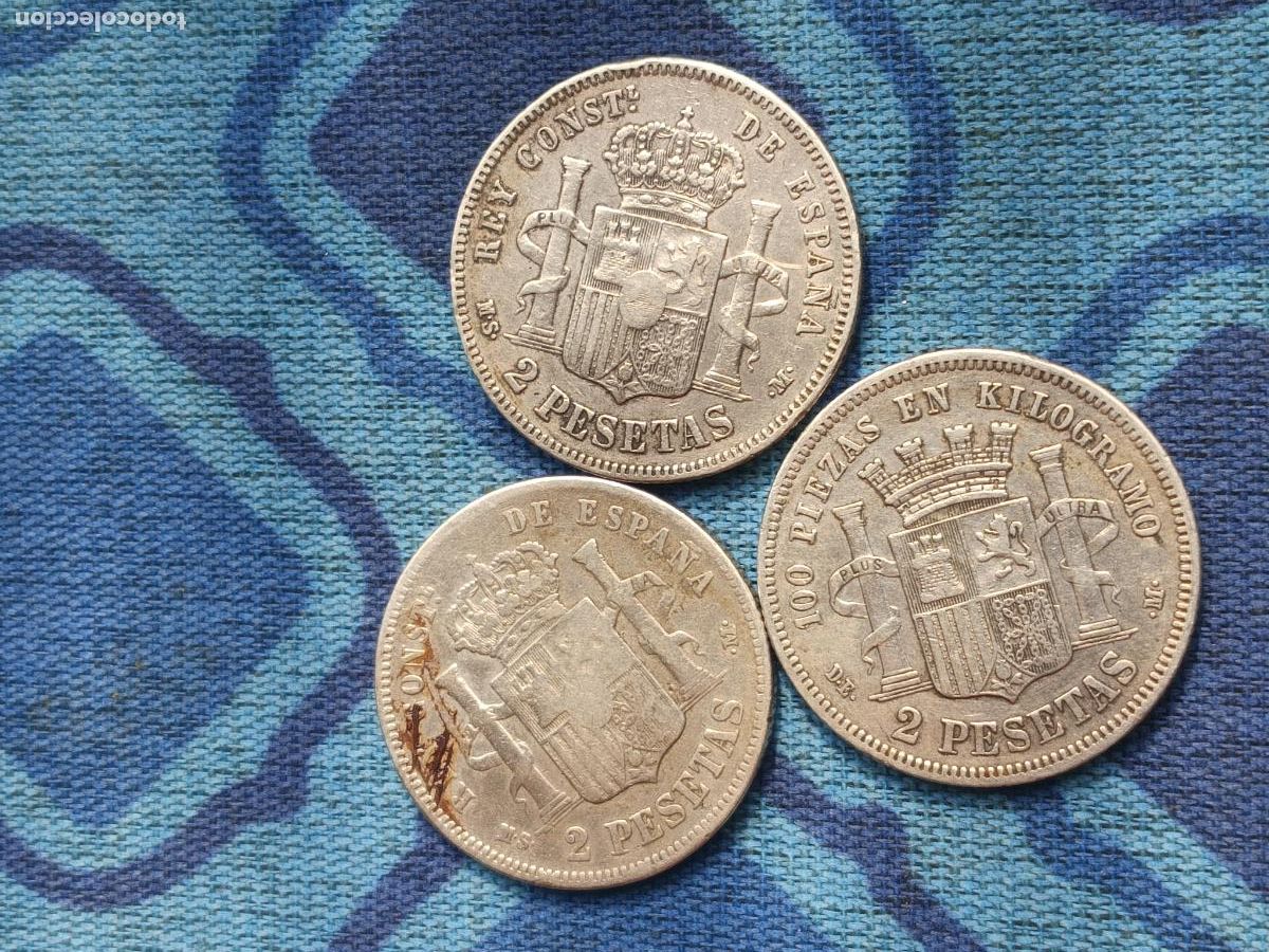 Monedas de Espa&ntilde;a: 3 monedas de 2 pesetas de plata, &rdquo;pesetones&rdquo; - Foto 2