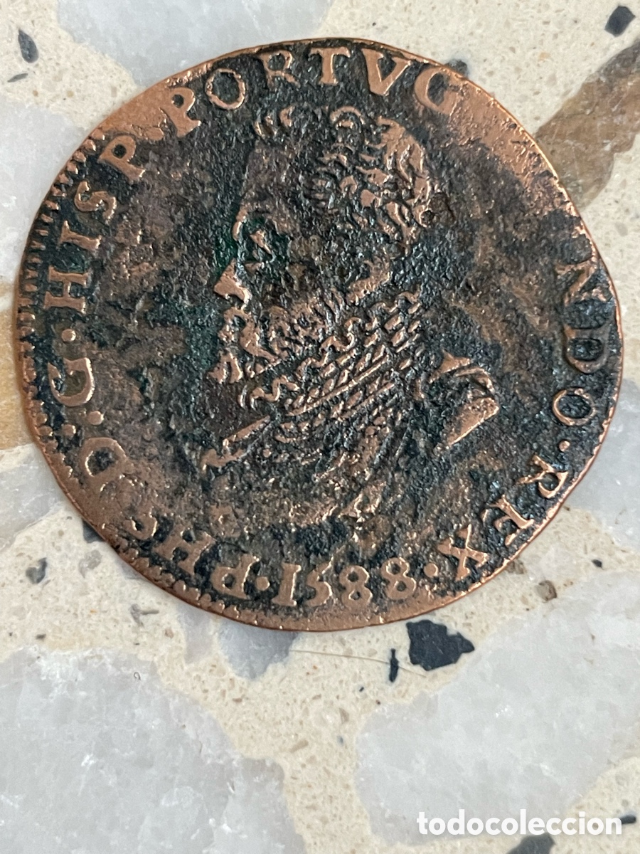 Monedas de Espa&ntilde;a: Moneda de Felipe II 1556-1598 / Un jeton