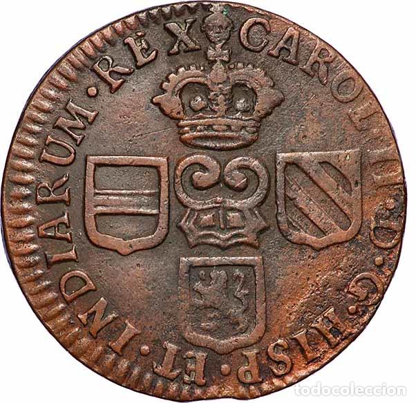 Monedas de Espa&ntilde;a: Moneda 1 liard Carlos II de Espa&ntilde;a 1693, Bruselas Ducado de Brabante, Pa&iacute;ses Bajos Espa&ntilde;oles