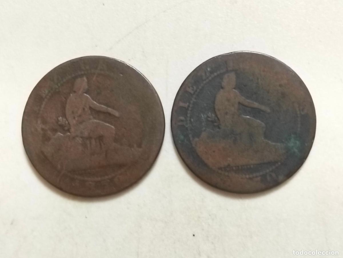Monedas de Espa&ntilde;a: 2 MONEDAS DE COBRE DIEZ CENTIMOS, A&Ntilde;O 1870, GOBIERNO PROVISIONAL