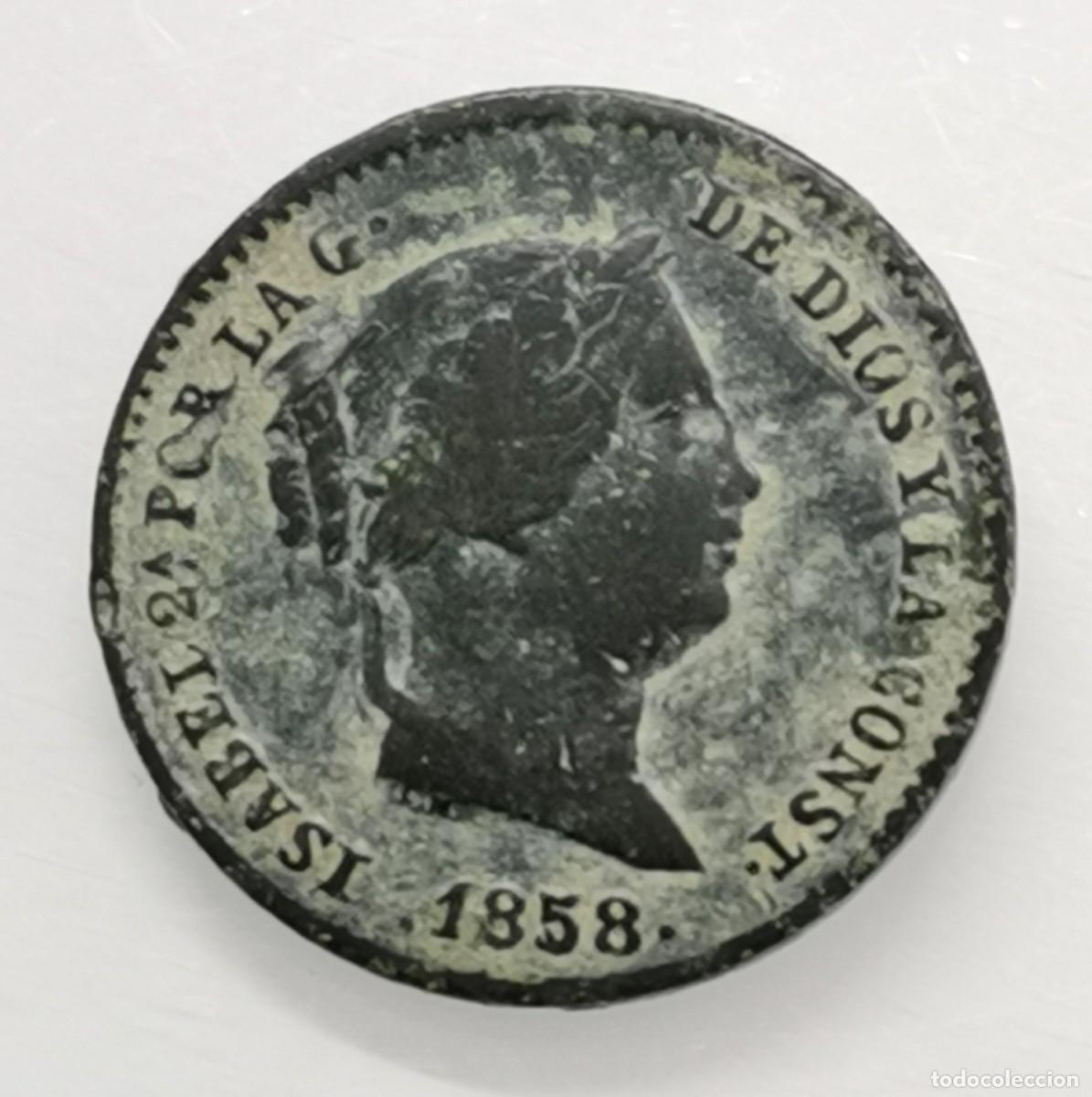 Monedas de Espa&ntilde;a: ISABEL II - 5 C&Eacute;NTIMOS DE REAL - 1858 - SEGOVIA. - Foto 2