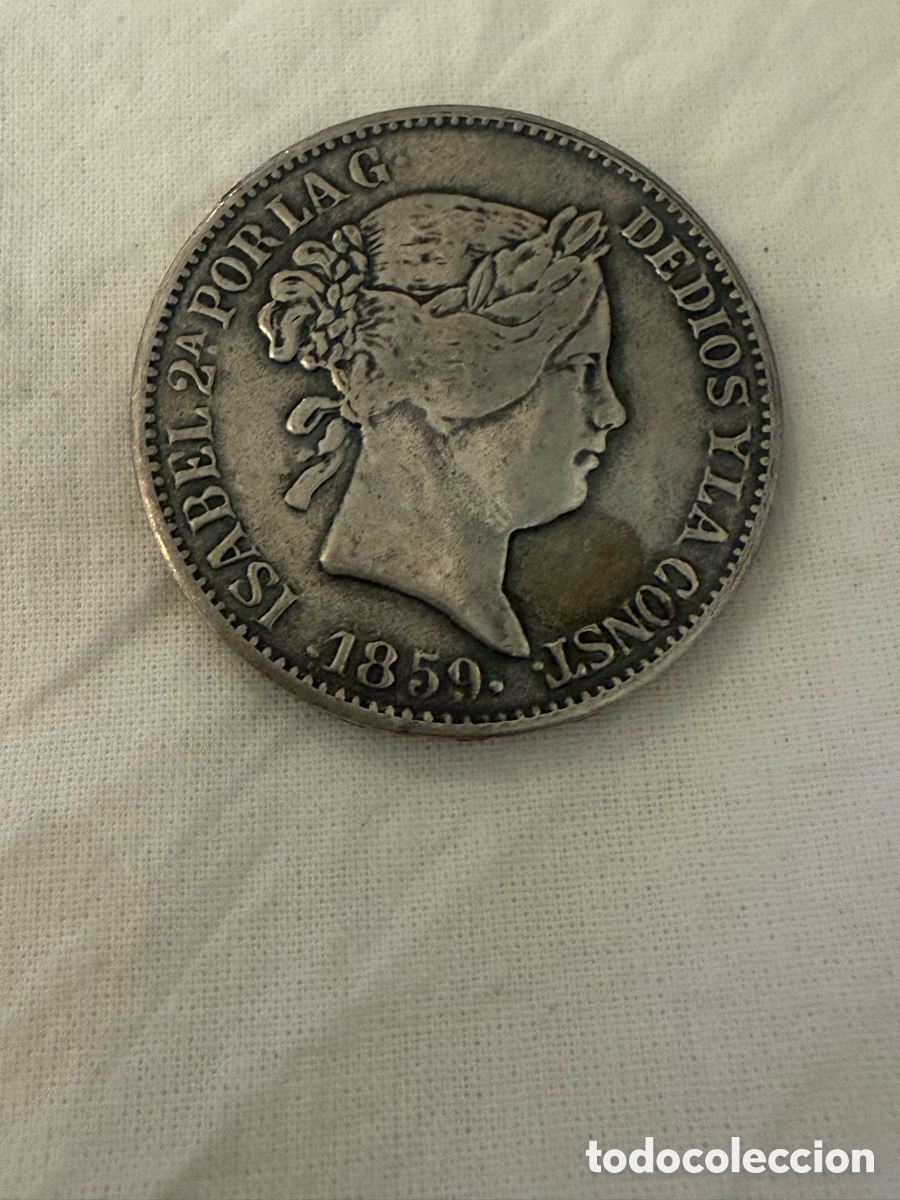 M&uuml;nzen von Spanien: Reproducci&oacute;n 20 Reales Isabel II 1859 &ndash; Aleaci&oacute;n con Plata &ndash; 21,31 g