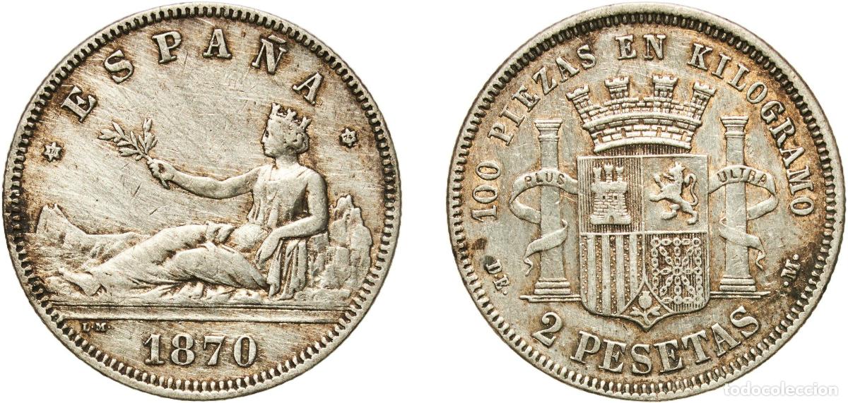 Monedas de Espa&ntilde;a: Spain Provisional Government 1870 18-74 DEM 2 Pesetas - Provisional Government Silver (.835) Madri