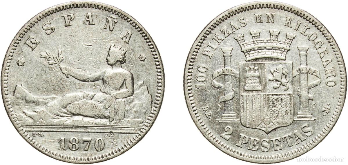 Monedas de Espa&ntilde;a: Spain Provisional Government 1870 18-74 DEM 5 Pesetas - Provisional Government Silver (.900) Madri