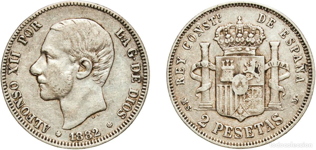 Monedas de Espa&ntilde;a: Spain Kingdom 1882 18-82 MSM 2 Pesetas - Alfonso XII Silver (.835) Madrid Mint (20342803) 9.89g VF