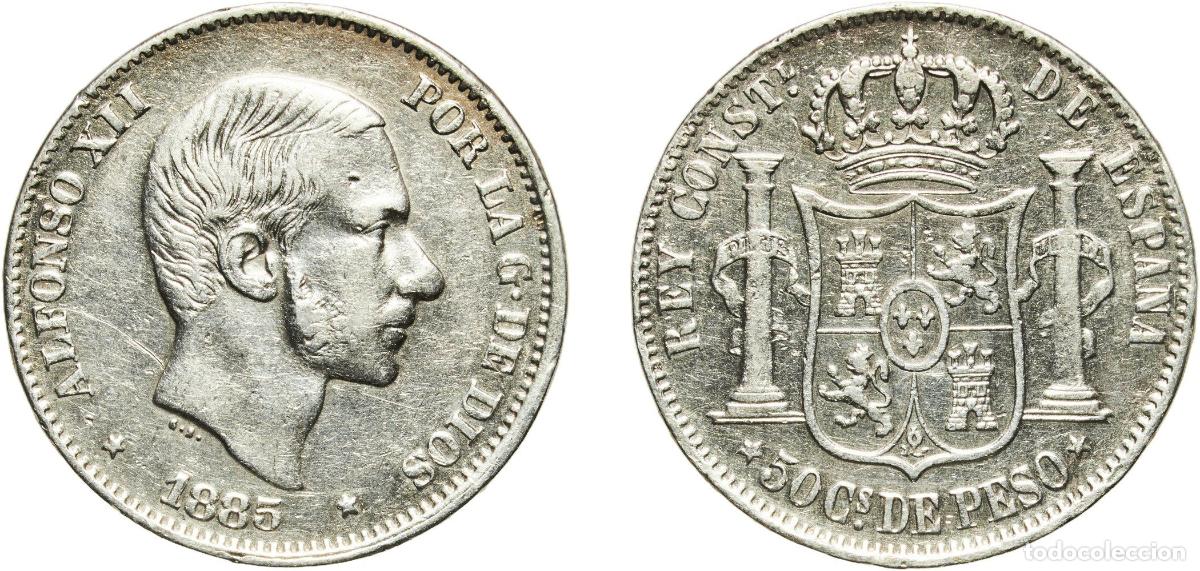 Monedas de Espa&ntilde;a: Philippines kingdom 1885 50 Centavos - Alfonso XII Silver (.835) Manila Mint (22721818) 12.81g XF