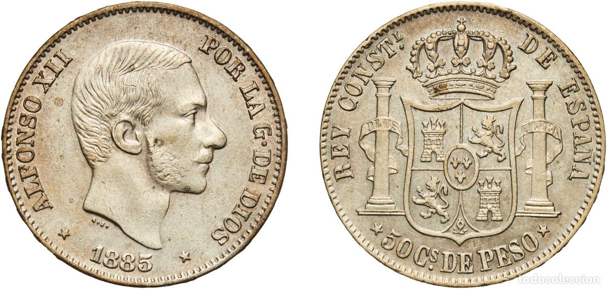 Monedas de Espa&ntilde;a: Philippines kingdom 1885 50 Centavos - Alfonso XII Silver (.835) Manila Mint (22721818) 12.95g AU