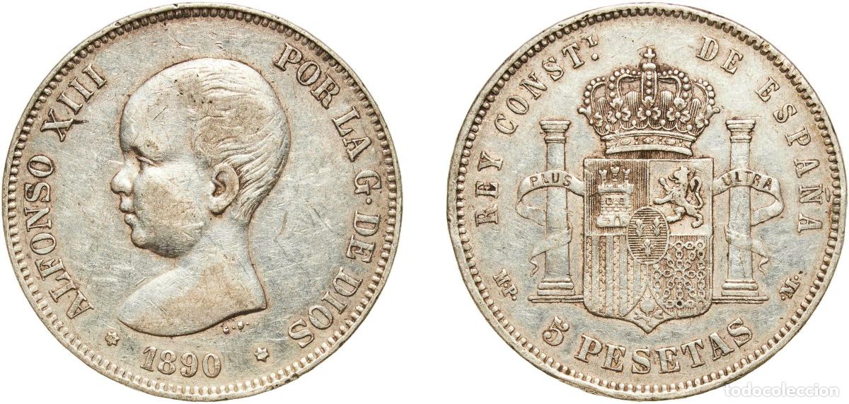 Monedas de Espa&ntilde;a: Spain Kingdom 1890 18-90 MPM 5 Pesetas - Alfonso XIII (1st portrait) Silver (.900) Madrid Mint (4