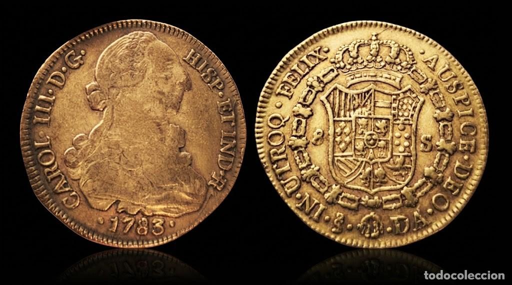 Monedas de Espa&ntilde;a: Espa&ntilde;a Carlos III - 8 Escudos 1783 SO Santiago Km 27 Oro