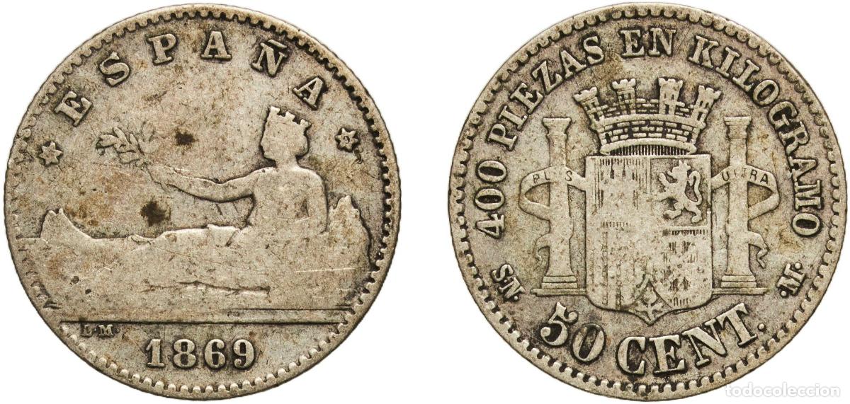 Monedas de Espa&ntilde;a: Spain Provisional Government 1869 ?-9 SNM 50 Centimos - Provisional Government Silver (.835) Madri