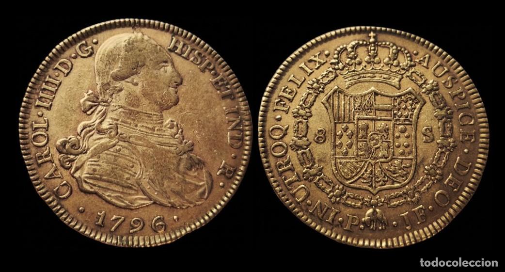 Monedas de Espa&ntilde;a: Espa&ntilde;a Carlos IV - 8 Escudos 1796 JF Popay&aacute;n Km 62 Oro