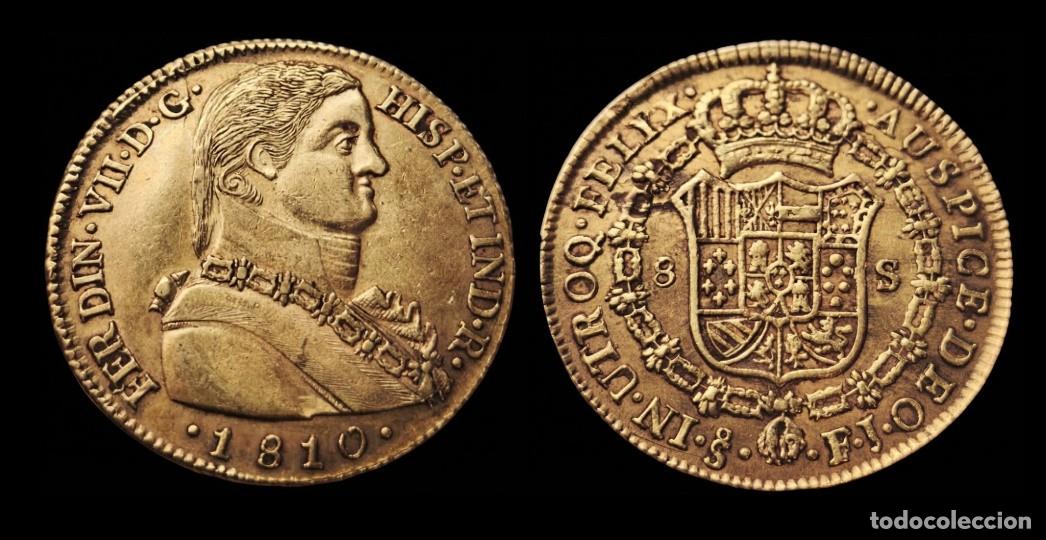 Monedas de Espa&ntilde;a: Espa&ntilde;a Fernando VII - 8 Escudos 1810 FJ Santiago Km 72 Oro