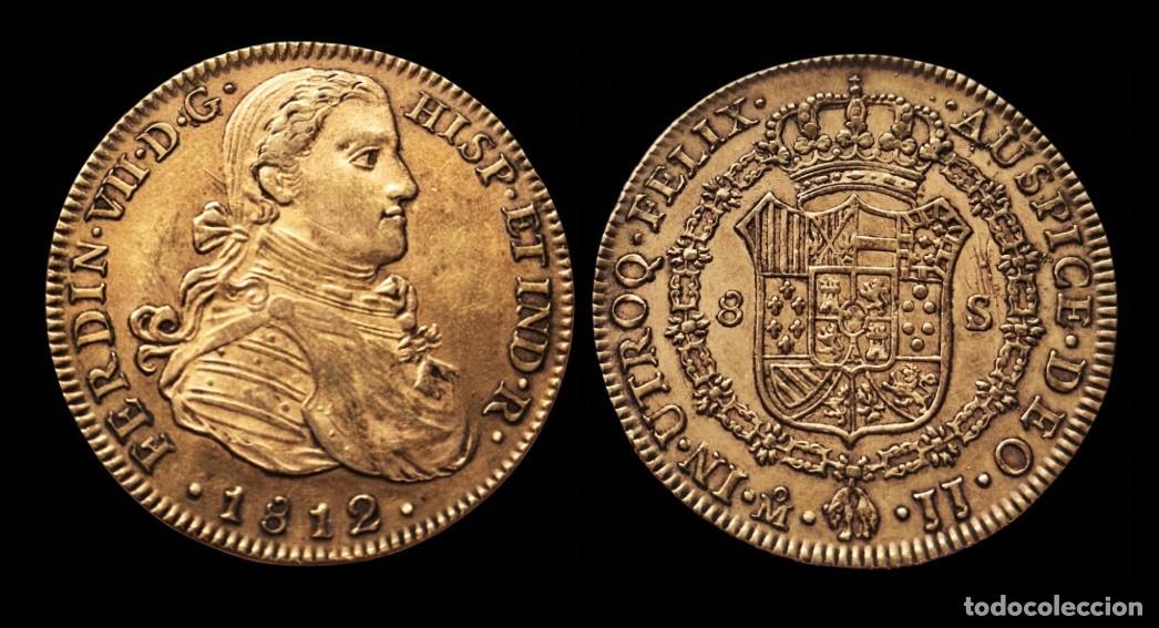 Monedas de Espa&ntilde;a: Espa&ntilde;a Fernando VII - 8 Escudos 1812 JJ M&eacute;xico Km 160 Oro