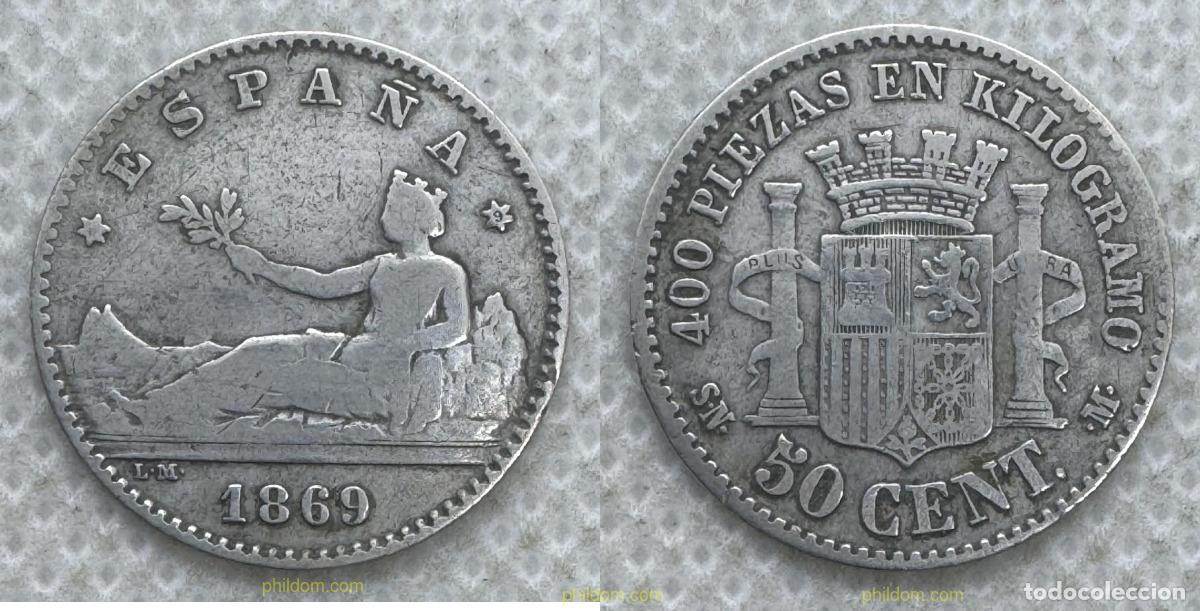 Monedas de Espa&ntilde;a: 5489 ESPA&Ntilde;A 1869 50 CENTIMOS Gobierno Provisional 1869 6-9 SN M
