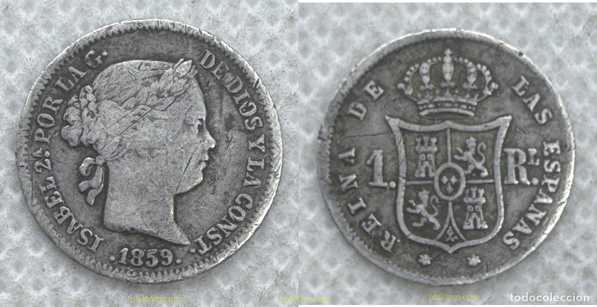 Monedas de Espa&ntilde;a: 5493 ESPA&Ntilde;A 1859 ISABEL II 1 REAL 1859 BARCELONA