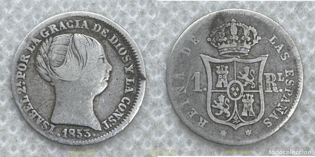Monedas de Espa&ntilde;a: 5492 ESPA&Ntilde;A 1853 ISABEL II Barcelona 1 Reales 1853