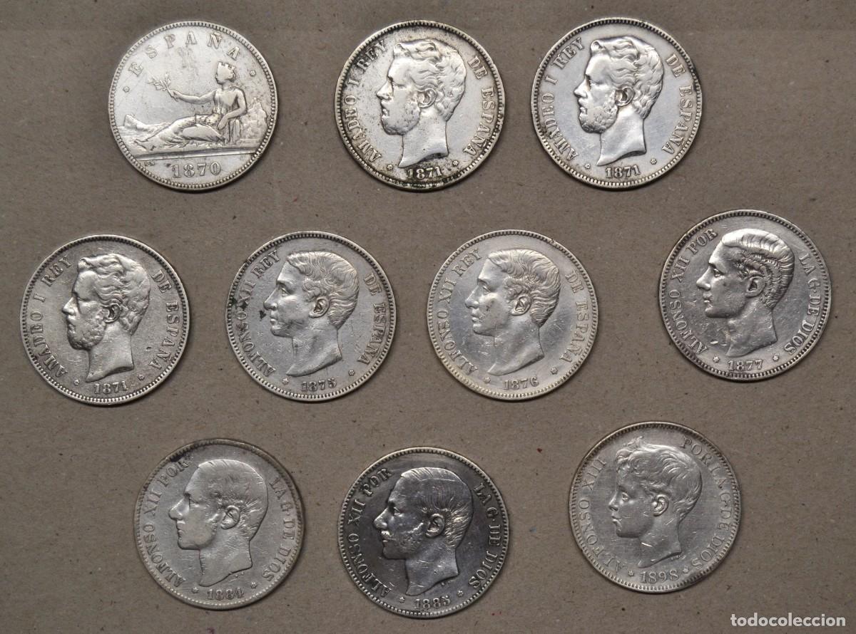 Monedas de Espa&ntilde;a: LOTE 10 DUROS DE PLATA - 5 PESETAS - DES DE 1870 A 1898 - LOTE 5741