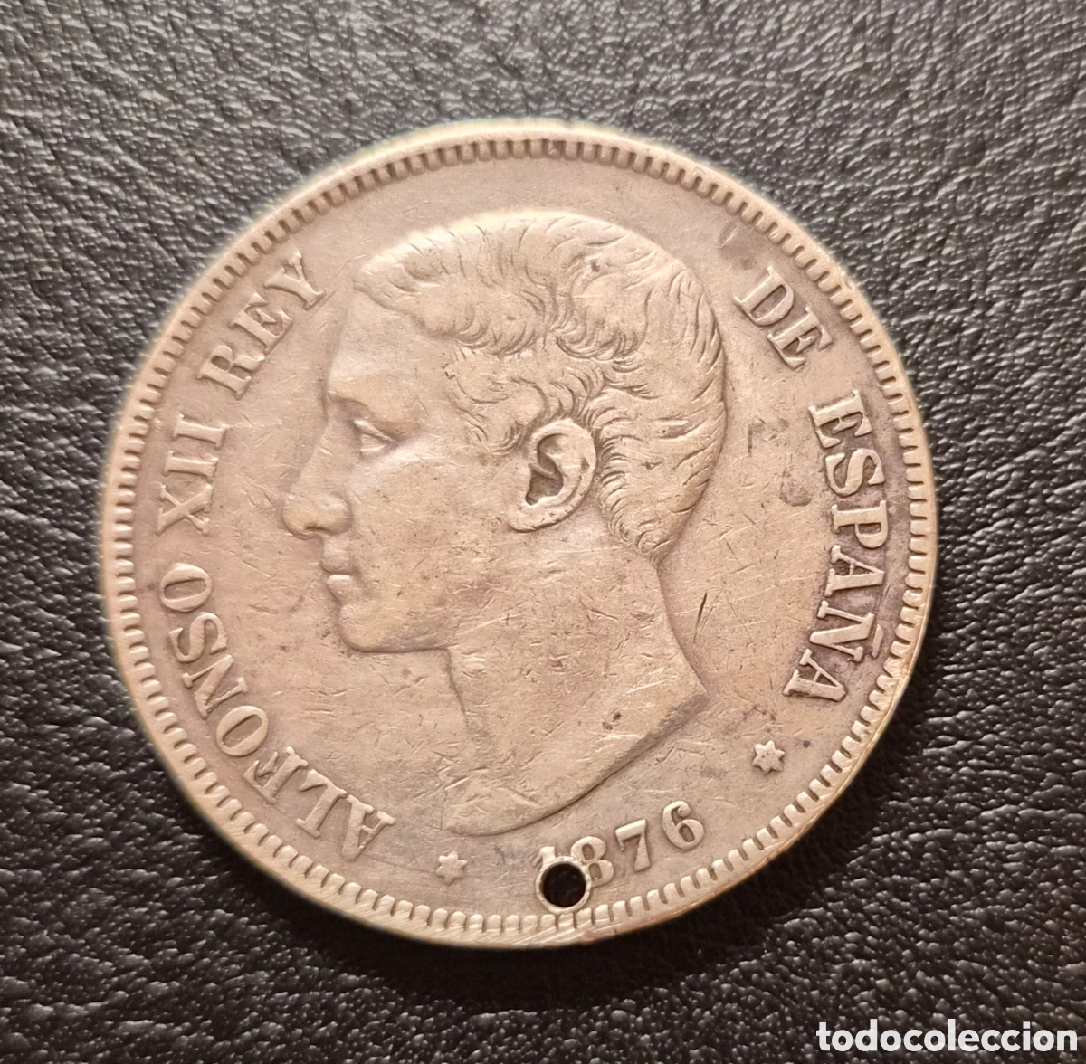 Monedas de Espa&ntilde;a: 5 pesetas 1876 *18-76* alfonso xii &ndash; plata 900 &ndash; duro de plata &ndash; perforada