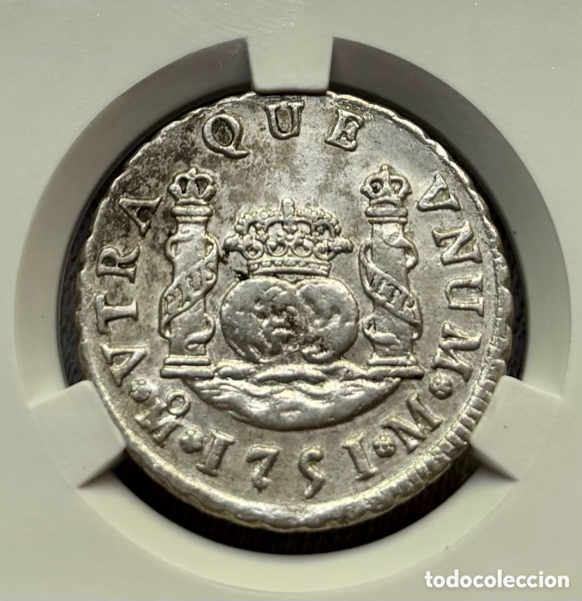 Monedas de Espa&ntilde;a: Moneda PLATA 2 Reales 1751 Mexico Fernando VI . Certificada NCV VF35. Columnario