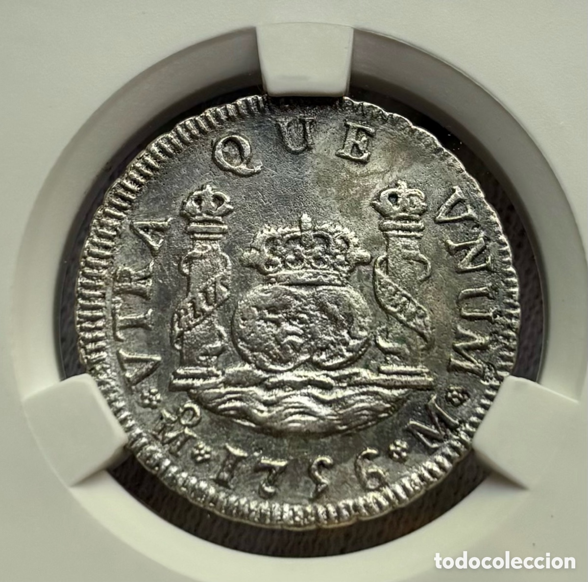 Monedas de Espa&ntilde;a: Moneda PLATA 2 Reales 1756 Mexico Fernando VI. Certificada NCV XF40. Columnario