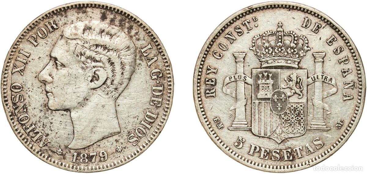 Monedas de Espa&ntilde;a: Spain Kingdom 1879 18-79 EMM 5 Pesetas - Alfonso XII (2nd portrait) Silver (.900) Madrid Mint (163