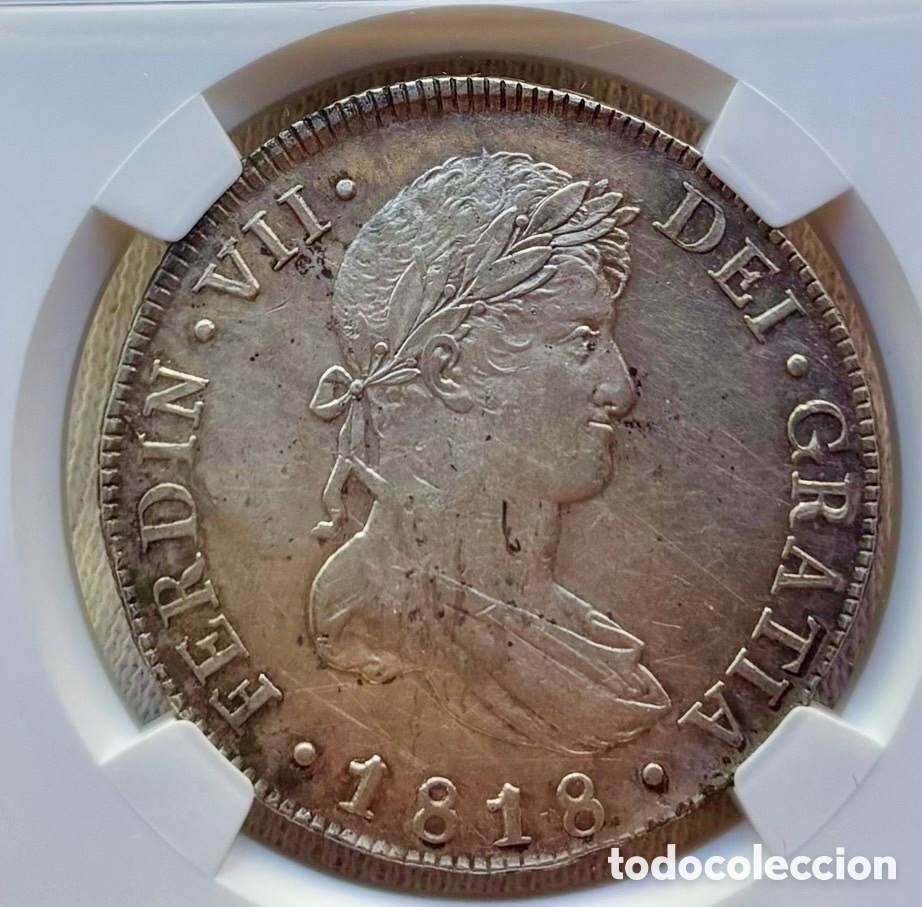 Monedas de Espa&ntilde;a: Moneda PLATA 8 Reales 1818 Guatemala. Fernando VII. Certificada NGC AU Details