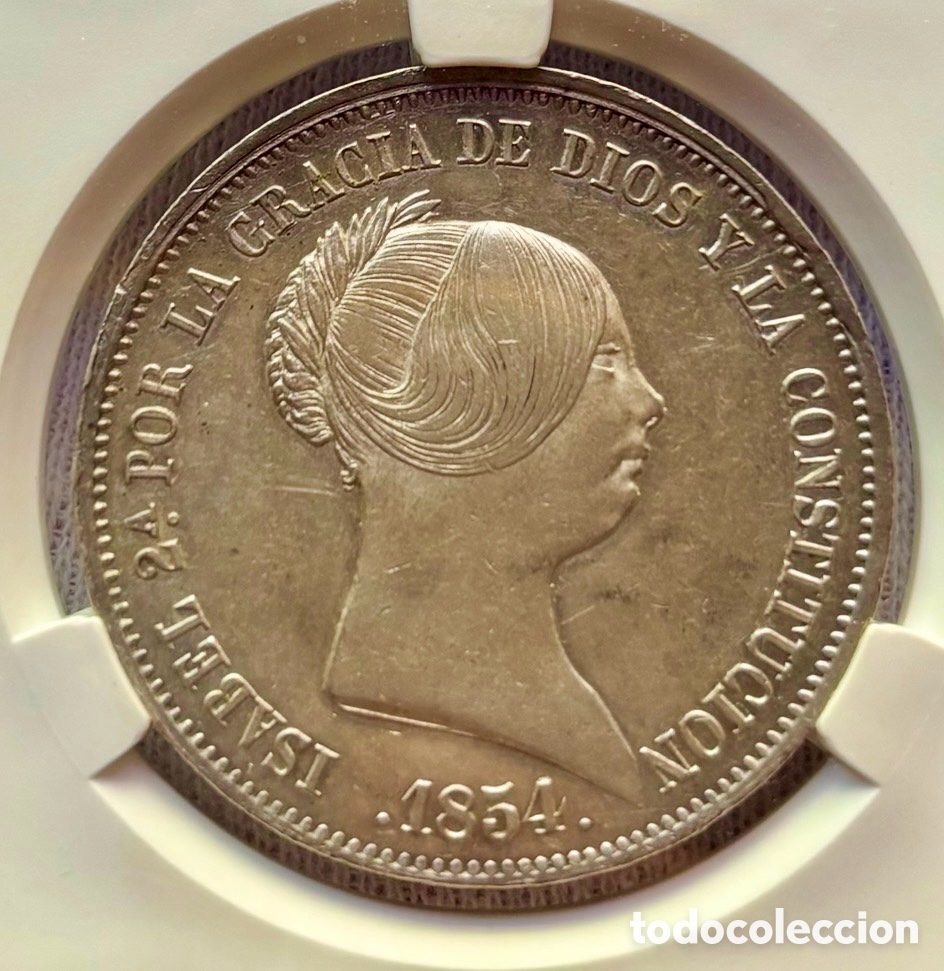 Monedas de Espa&ntilde;a: Moneda PLATA 20 Reales 1854 Madrid Isabel II. Certificada NCV AU53
