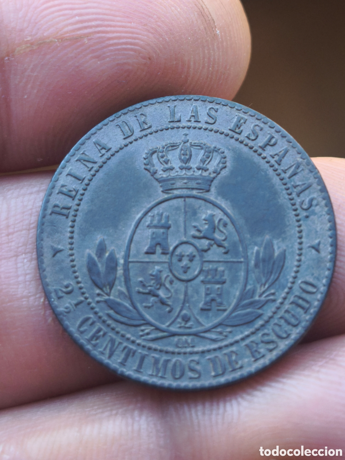 Monedas de Espa&ntilde;a: Isabel II 1868 2 c&eacute;ntimos y medio escudo Segovia